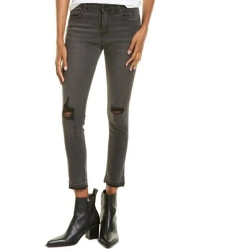 Free People NEON BLONDE Skinny Jeans Distressed Black Denim High rise waist 24